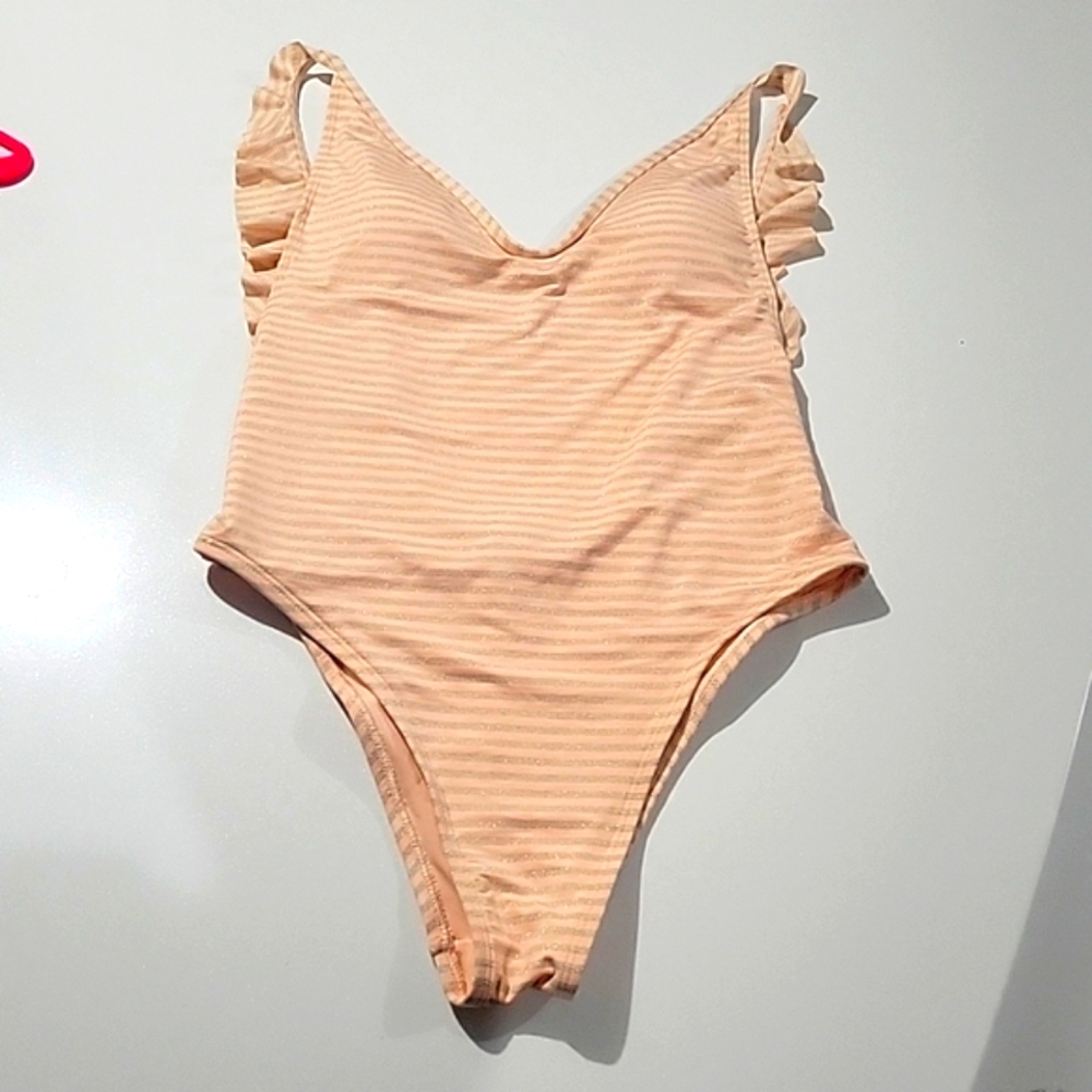 Aerie Pink & Silver Striped One-Piece Swimsuit Sz S